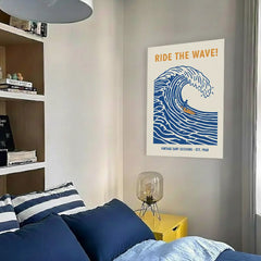 Blue Wave Surf Art Poster – Coastal Bedroom Living Room Wall Art