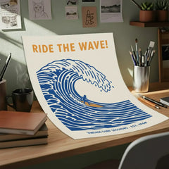 Blue Wave Surf Art Poster – Coastal Bedroom Living Room Wall Art