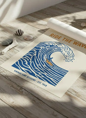 Blue Wave Surf Art Poster – Coastal Bedroom Living Room Wall Art