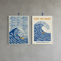 Blue Wave Surf Art Poster – Coastal Bedroom Living Room Wall Art