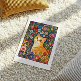 Whimsical Ginger Cat Floral Garden Art Poster – Bedroom Living Room Wall Art