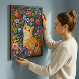 Whimsical Ginger Cat Floral Garden Art Poster – Bedroom Living Room Wall Art