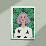 Modern Floral Female Portrait Poster – Illustrated Bedroom Living Room Wall Art