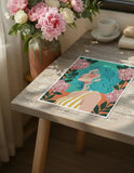 Modern Floral Female Portrait Poster – Illustrated Bedroom Living Room Wall Art