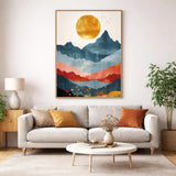 Golden Sun over Abstract Mountain Range Poster – Bedroom Living Room Wall Art