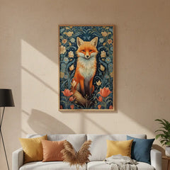 Enchanted Forest Fox Botanical Illustration Poster – Bedroom Living Room Wall Art