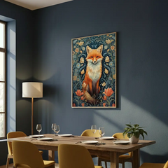 Enchanted Forest Fox Botanical Illustration Poster – Bedroom Living Room Wall Art