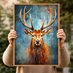 Majestic Red Deer Oil Painting Style Poster – Bedroom Living Room Wall Art