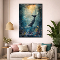 Majestic Whale Underwater Dreamscape Illustration Poster – Bedroom Wall Art