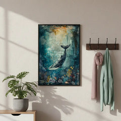 Majestic Whale Underwater Dreamscape Illustration Poster – Bedroom Wall Art