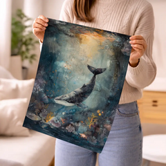Majestic Whale Underwater Dreamscape Illustration Poster – Bedroom Wall Art