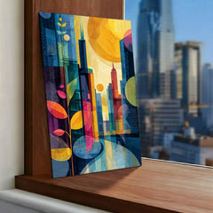 Vibrant Geometric City and Nature Art Poster – Modern Bedroom Living Room Wall Art