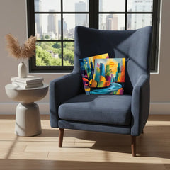 Vibrant Geometric City and Nature Art Poster – Modern Bedroom Living Room Wall Art