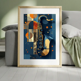 Abstract Geometric Saxophone Jazz Art Poster – Bedroom Living Room Wall Art