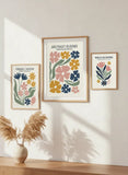 Abstract Bohemian Blooms Art Poster – Colorful Bedroom Living Room Wall Art