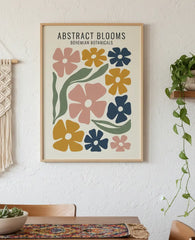 Abstract Bohemian Blooms Art Poster – Colorful Bedroom Living Room Wall Art