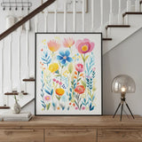 Vibrant Wildflower Garden Watercolor Art Print – Bedroom Living Room Wall Art