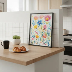Vibrant Wildflower Garden Watercolor Art Print – Bedroom Living Room Wall Art