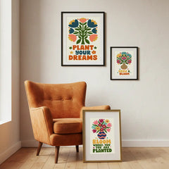 Retro Floral Inspirational Quote Poster Set – Bedroom Kids Room Wall Art