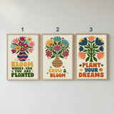 Retro Floral Inspirational Quote Poster Set – Bedroom Kids Room Wall Art