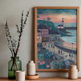 Coastal Village Scenery Illustration Poster – Bedroom Living Room Wall Art
