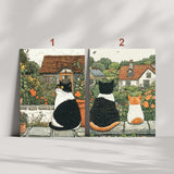 Country Garden Cats Illustration Poster – Botanical Bedroom Living Room Wall Art
