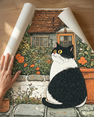 Country Garden Cats Illustration Poster – Botanical Bedroom Living Room Wall Art