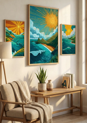 Stylized Coastal Sunset Ocean Wave Poster Set – Bedroom Living Room Wall Art