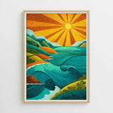 Stylized Coastal Sunset Ocean Wave Poster Set – Bedroom Living Room Wall Art