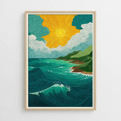 Stylized Coastal Sunset Ocean Wave Poster Set – Bedroom Living Room Wall Art