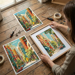 Chicago City Street Life Illustration Poster Set – Bedroom Living Room Wall Art