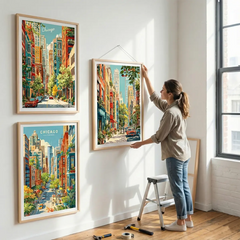 Chicago City Street Life Illustration Poster Set – Bedroom Living Room Wall Art