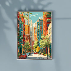 Chicago City Street Life Illustration Poster Set – Bedroom Living Room Wall Art