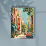 Chicago City Street Life Illustration Poster Set – Bedroom Living Room Wall Art