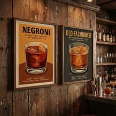 Vintage Cocktail Recipe Illustration Poster Set – Kitchen Dining Room Wall Art