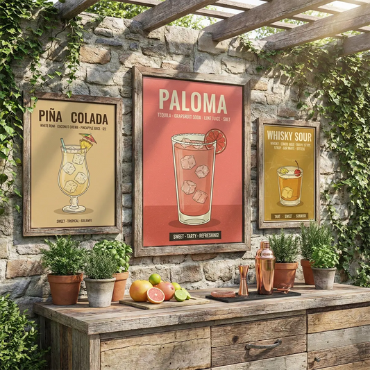 Vintage Cocktail Recipe Illustration Poster Set – Kitchen Dining Room Wall Art