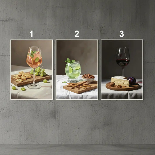 Elegant Wine and Spirits Still Life Oil Poster Set – Kitchen Dining Room Wall Art