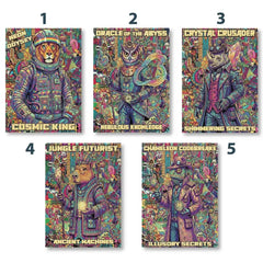 Psychedelic Cosmic Animal Characters Abstract Art Poster – Bedroom Living Room Wall Art