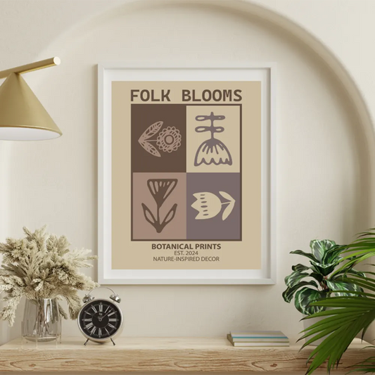Neutral Folk Botanical Minimalist Art Poster Set – Bedroom Living Room Wall Art