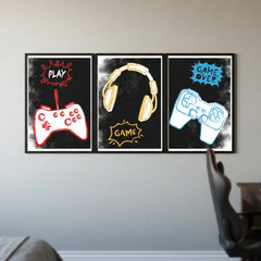 Retro Gaming Controller and Headphones Pop Art Poster Set – Boys Room Wall Art