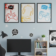 Retro Gaming Controller and Headphones Pop Art Poster Set – Boys Room Wall Art