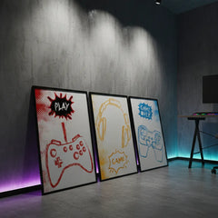 Retro Gaming Controller and Headphones Pop Art Poster Set – Boys Room Wall Art