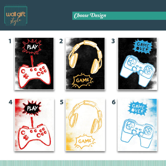 Retro Gaming Controller and Headphones Pop Art Poster Set – Boys Room Wall Art