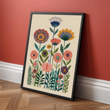Scandinavian Folk Floral Botanical Art Poster – Bedroom Living Room Wall Art