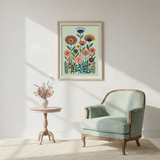 Scandinavian Folk Floral Botanical Art Poster – Bedroom Living Room Wall Art