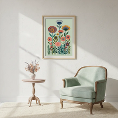 Scandinavian Folk Floral Botanical Art Poster – Bedroom Living Room Wall Art