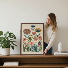 Scandinavian Folk Floral Botanical Art Poster – Bedroom Living Room Wall Art
