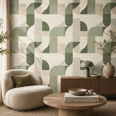 Organic Modern Geometric Wallpaper – Minimal Peel-and-Stick Bedroom Office Design