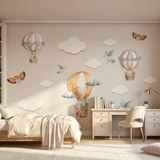 Hot Air Balloon Wall Sticker Set – Dreamy Clouds & Birds Decal
