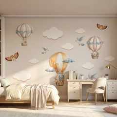 Hot Air Balloon Wall Sticker Set – Dreamy Clouds & Birds Decal